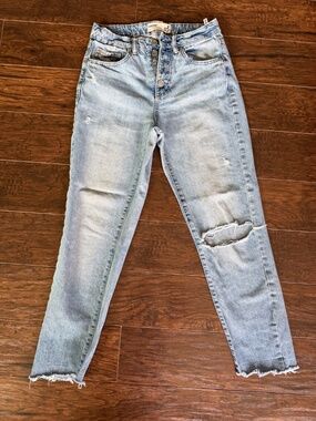 Garage Light Wash Distressed Mom Jeans Size 03 Button Fly Frayed Hem